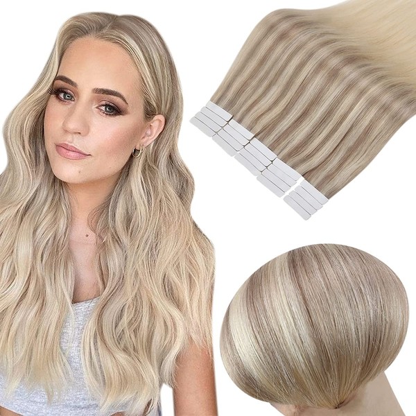 Full Shine Balayage Tape in Hair Extensions Human Hair 14 Inch Tape in Extensions Blonde Color 18 Fading to 22 and 60 Tape in Real Hair Extensions 50 Gram Seamless Straight Hair 20Pcs