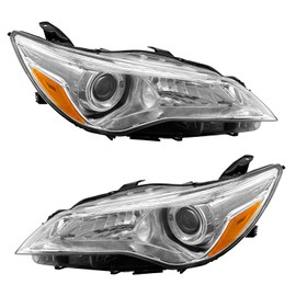 TopAutoGear for 2015 2016 2017 Camry Headlight Assembly for 2015-2017 Toyota Camry Clear Lens Chrome Housing with Amber Reflector Headlamp Replacement Left and Right Pair