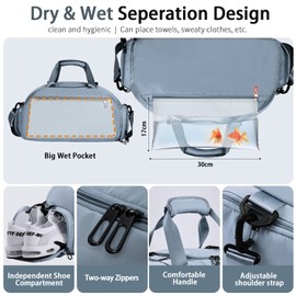 FIORETTO 30L Sports Gym Duffle Bag with Wet Pocket & Shoe Compartment, Weekender Hospital Overnight Bag for Women, Sports Holdall Backpack