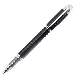 Gullor Rollerball Pen, Black Lacquer Silver Trim Crystal Cap with Fine Point (0.5 mm) Black Ink Refill
