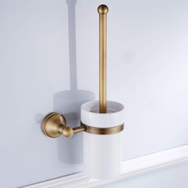 European Luxurious Antique Bronze Toilet Brush Holder Set Wall Mounted Brass Bathroom Accessories (Golden)
