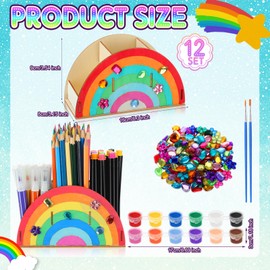 Blueweenly 12 Pack Paint Your Own Pen Holder Crafts Kit For Kids, Rainbow Wood Pencil Holder with WaterColor and Acrylic Diamonds, Unfinished Wood Pencil Box DIY Crafts for Classroom Office