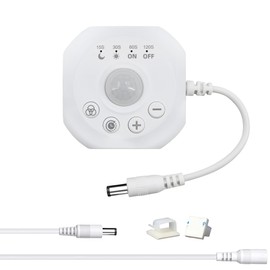 Clearhill 5V/12/24VDC Mini Motion Sensor Switch with Female Male Connector (White) - Time Delay and Brightness Control Automatic Sensor for Indoor DIY Lighting Ideal for Kitchen, Closet, Bedroom