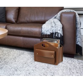 HofferRuffer Magazine Basket Holder, Foldable Magazine Rack, Document File Holder Organizer, File Folder, Newspaper Storage Bin Organizer for Home or Office (Brown)