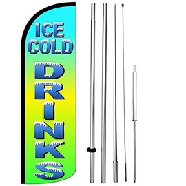 ICE COLD DRINKS - Windless Swooper Flag Feather Banner Sign 15 ft Tall Pole Kit gq-h