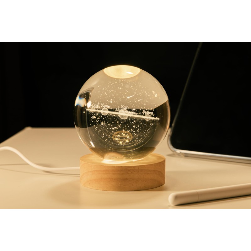 PENTBURG Crystal Ball Lamp, Luminous Solar System/Galaxy Crystal Table Light