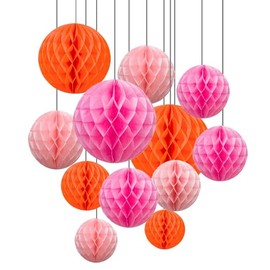ZYOOO 12pcs Paper Honeycomb balls,15/25cm Tissue Paper Hanging Balls for Birthday,Wedding,Engagement,Holidays,Autumn Decorations(Pink,Orange)