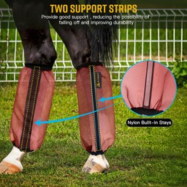MIYABALA Fly Boots for Horses Set of 4,Universal Size Fine Mesh Horse Fly Boots with Nylon Stays,Fly Leggings for Horses with Fleece Trimming and Reflective Webbing (Orange)