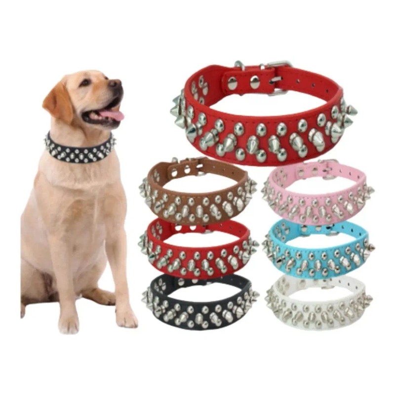 Collar Para Perro Con Picos Metal Tipo Cuero Con Estilo