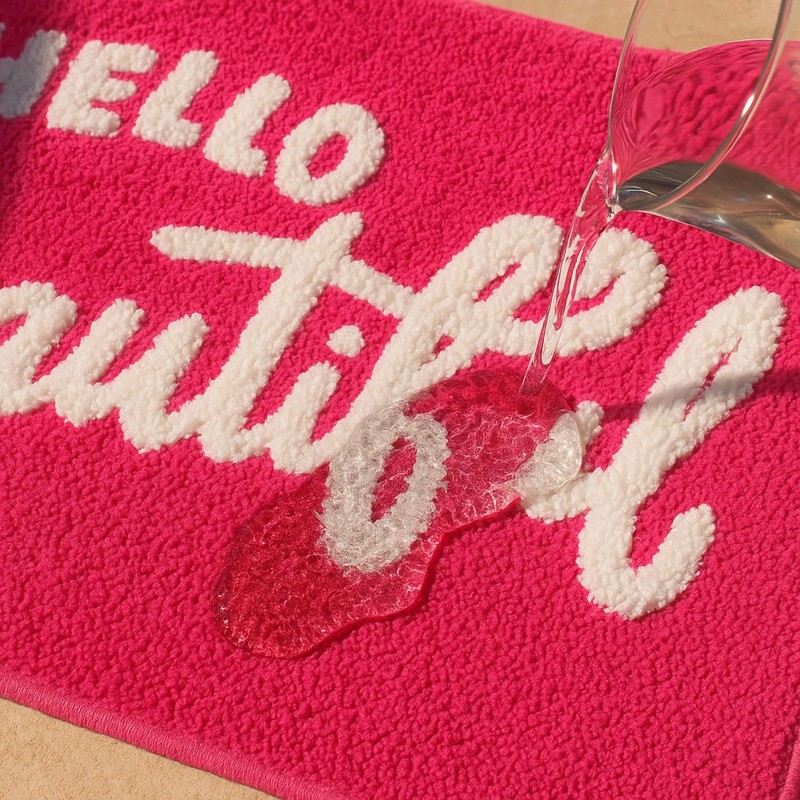 Hello Beautiful Bath Mat, 31.5 x 19.7 Inch Pink Washable