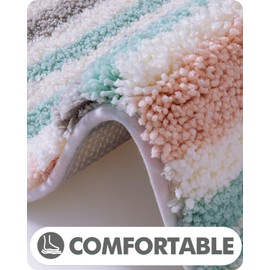 LUMI - Alfombra de baño a rayas, extra suave y absorbente, alfombra de baño antideslizante para baño, tina o piso de baño, 17 x 30 pulgadas, color rosa
