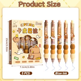 Nhemeylp 5PCS Erasable Pens, Retractable 0.5mm Blue Gel Ink Friction Pens, Smooth Writing Eraser Pen Comfortable Capybara Pens for Note Taking Cute Capybara Stationery Set (Sapphire Blue)