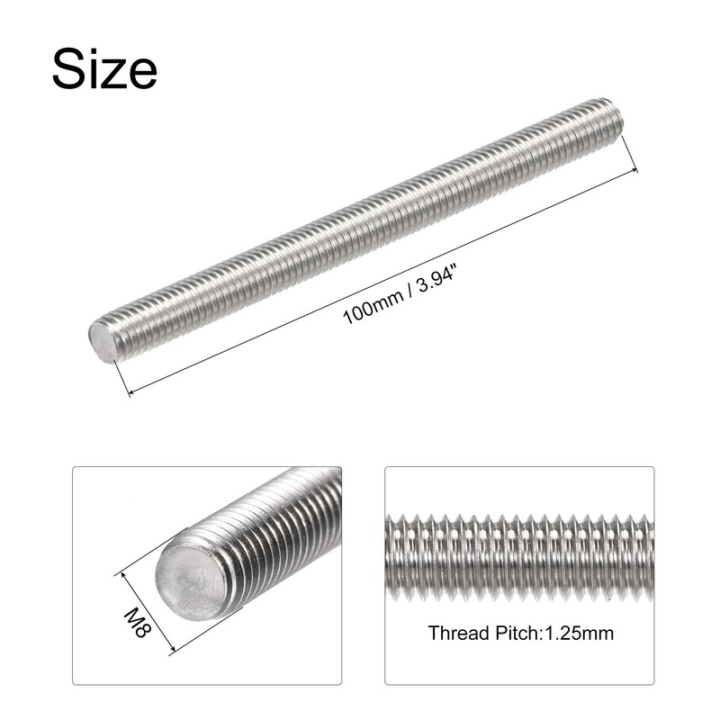sourcing map 6Pcs M8 x 100mm Fully Threaded Rod 304