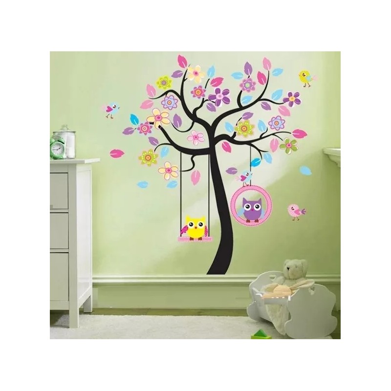 DaraBaby Vinil Decorativo Infantil Árbol Búhos Columpio Sala Cuarto