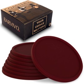Barvivo Drink Coasters Set of 8 - Tabletop Protection for Any Table Type, Wood, Granite, Glass, Soapstone, Marble, Stone Tables - Perfect Red Soft Coaster Fits Any Size of Drinking Glasses
