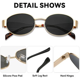 LOJUDI Retro Oval Sunglasses Womens Mens - Round Vintage Metal Frame UV400 Protection-Gold Frame/Black Lens