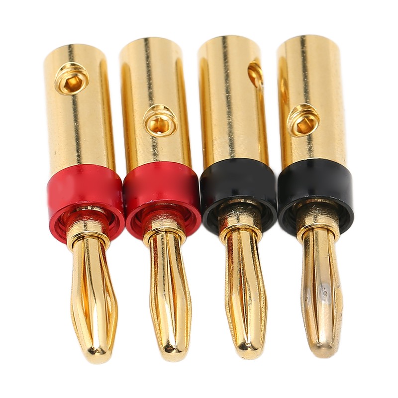 Preffair 4pcs Speaker Banana Plugs 24K Gold Plated Dual Screws
