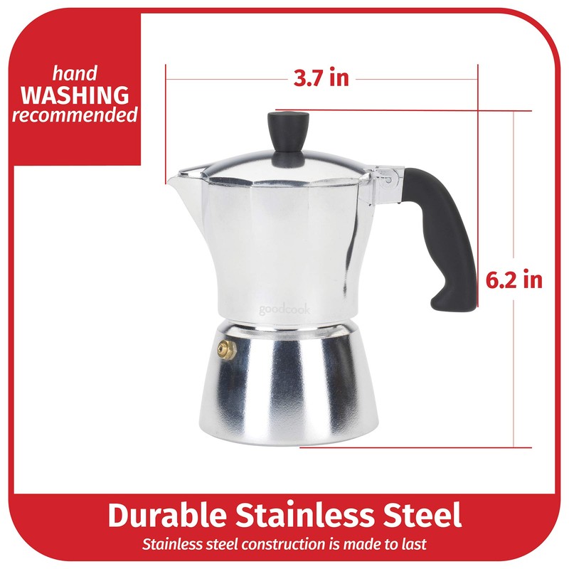Goodcook Koffe 3-Cup Aluminum Stovetop Moka Pot Espresso Maker