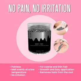 Gray Metallic Hypoallergenic Vegan Hard Wax Beads - Painless Hair Removal Peel-Off Wax - Low melting Point - Ultra Smooth Consistency - For Face and Body - Miss Cire Boy Toy - For Sensitive Skin - 8oz