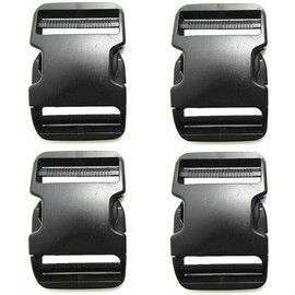 BEAULEGAN Plastic Buckles 50 mm (Pack of 4) - Quick Side Release for Luggage Straps, Pet Collar, Backpack Repair, Dual Adjustable Ends, Black