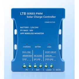 Solar Panel Charge Controller 12V/24V Bluetooth PWM Solar Panel Regulator with USB Port Solar Controller Timer Setting for Sealed, Gel, Flooded, LiFePO4, and Lithium Batteries