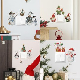 4 Sheets Christmas Switch Stickers Cute Snowman Gnome Christmas Tree Penguin Wall Stickers Christmas Wall Decals Removable Light Switch Wall Decorations for Nursery Kid Room Bedroom Party Wall Decor