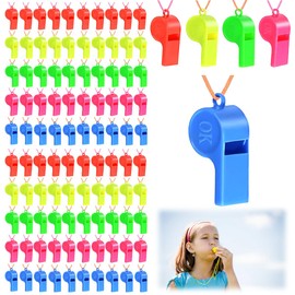 Pack of 100 Plastic Whistles Children, 5 Colours Sports Whistles with Lanyard, Children's Colourful Sports Whistle, Referee Whistle, for School Sports, Football, Dog Training, Sports Lessons