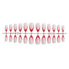 Almond False Nails - Red French Tip False Nails - Oval Short Medium Nude Press On Nails - Natural Removable Fake Nails With Glue - Acrylic Full Cover Stick On Nail For Women Daily Wear DIY Nail Art