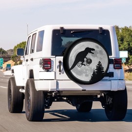 Delerain Spare Tire Cover with Backup Camera Hole Dinosaur with Bicycles Wheel Covers Waterproof Dust-Proof UV Sun Universal Fit for Jeep Trailer RV SUV Truck (17 Inch for Diameter 31"-33")