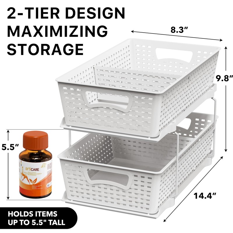 Simple Houseware 2 Tier Bathroom Organizer Tray Pull-Out Sliding Drawer,