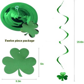 12Pcs St Patricks Day Decorations Hanging Swirls,Shamrock Hanging Decorations Glitter Shamrock Foil String Garland Irish Green Hanging Spiral Streamers for St Patricks Accessories Party Supplies