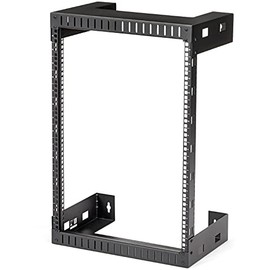 StarTech.com 15U 19" Wall Mount Network Rack - 12" Deep 2 Post Open Frame Server Room Rack for Data/AV/IT/Computer Equipment/Patch Panel with Cage Nuts & Screws 200lb Capacity, Black (RK15WALLO)