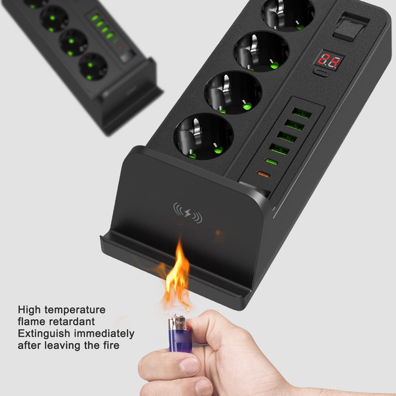 European Power Strip Wireless Charging USB TYPE C 4 Way