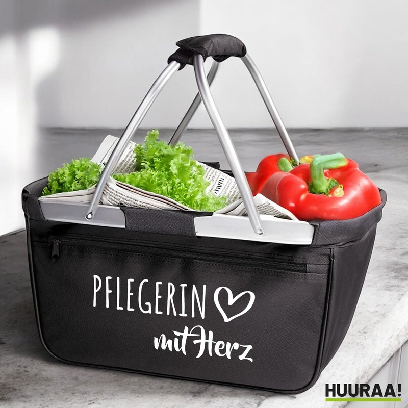 Huuraa Einkaufskorb Pflegerin mit Herz Geschenk 20 Liter Black Pflegerin