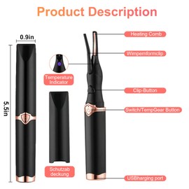 NICEWAT Heated Eyelash Curler, Electric Eyelash Curler with 3 Temperature Modes, Eyelash Curler, Heated USB, Eyelash Curler for All Eyelashes, Long Lasting Curl (Black)