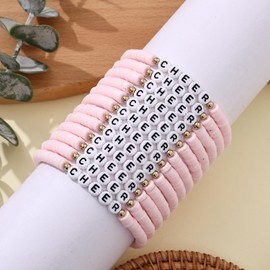 Cooluckday 24Pcs Cheerleader Gifts Bulk Stackable Cheer Bracelets Y2k Heishi Surfer Friendship Bracelets for Team (Pink)