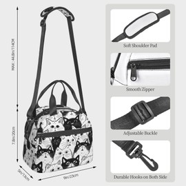 bassyil Cat Insulated Lunch Bag Reusable Lunch Box With Adjustable Shoulder Strap Cooler Tote Bag For Men Women
