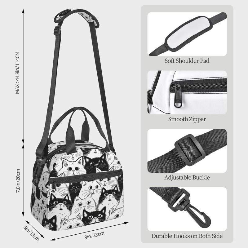 bassyil Cat Insulated Lunch Bag Reusable Lunch Box With Adjustable