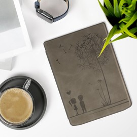 kwmobile Cover Compatible with Pocketbook InkPad 4 / Color 3 / Color 2 / Vivlio InkPad 4 / InkPad Color 3 Cover - eReader Case - Dandelion Love Grey