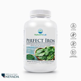Nature's Lab Perfect Iron 25mg Dietary Supplement - Gentle Non-Constipating Formula - Supports Healthy Red Blood Cells & Energy Levels - 180 Capsules (6 Month Supply)
