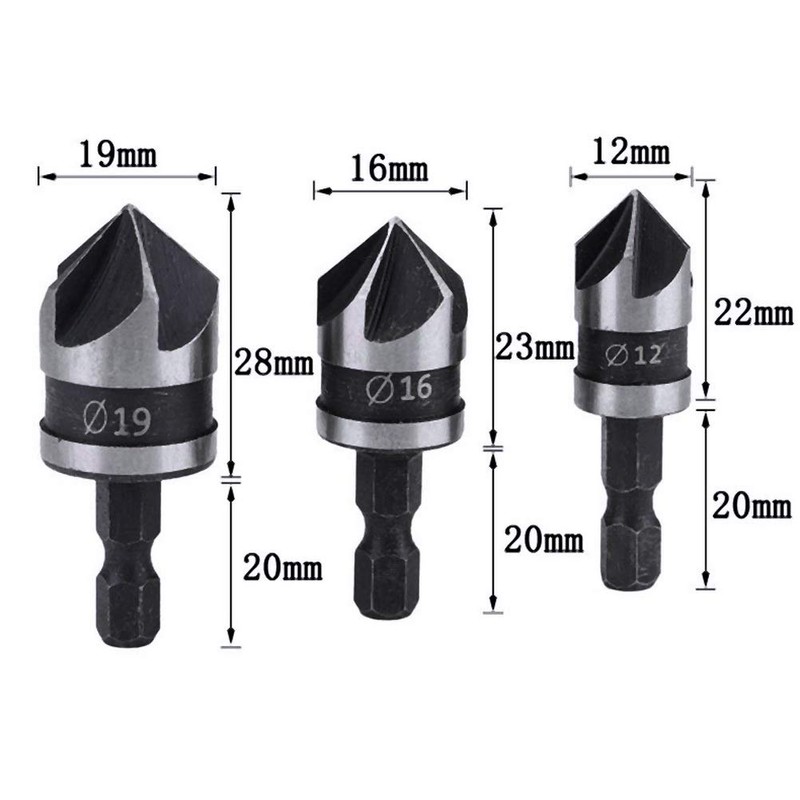 Leful 3 pcs 1/4 Inch Hex Shank, Countersink Drill Bit