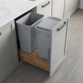 Dowell 50Qt Gray Square Plastic Trash Can with Lid, Stackable – Fits Under Sink or Desk, for Office, Kitchen, Bathroom, or Yard (12.5Gal, 4400 50 04+L) (2)