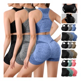 6pzs Pantalones Corto+bra Conjunto Licra Deportivo Gym Mujer