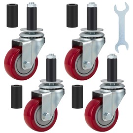 Finnhomy Caster Wheels 3 Inch Prep Table Caster Set of 4 Expanding Stem Wheels Heavy Duty Fit 7/8" and 1" Tube Leg Industrial Swivel Castor Wheels for Stainless Steel Table/Cart/Worktable Leg, Red