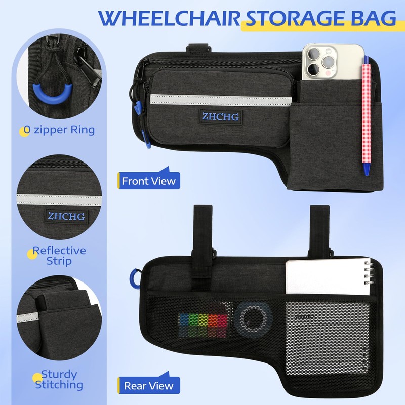 ZHCHG Upgraded Wheelchair Side Bag with Cup Holder, Wheelchair Armrest