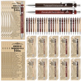 Feifeiya 25 Sets Christian Pens Bulk Bible Verse Religious Ballpoint Bamboo Pens with Bible Verse Emergency Numbers Bookmarks Church Gifts for Women Men Pastor Godmother Teacher (Spanish)