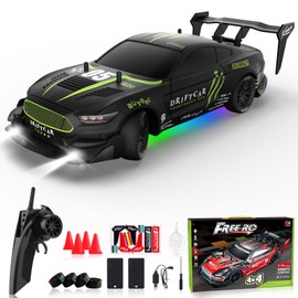 LFOLUSU Remote Control RC Drift Car 1:16 Scale 4WD RC Car with LED Lights 2.4GHz 30km/h RTR High Speed Racing Sport Toy for Adults Boys Girls Kids Gift 2Pcs Rechargeable Battery (A-Black)