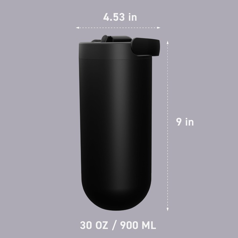 asobu Orbit 30oz/900ml Water Bottle, Sleek Insulated Bottle with Pop-Up