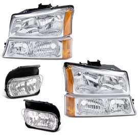 PIT66 Headlights & Fog Lights Set, Compatible with 03-06 Chevy Silverado 1500 2500 3500 HD Models/03-06 Chevy Avalanche 1500 2500(Fits Models without Cladding Only) Headlamps Replacement