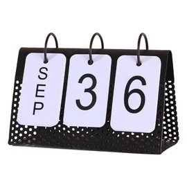 LELE LIFE Metal Perpetual Flip Calendar for Desk, Vintage Reusable Daily Standing Desk Calendar for Rustic Office Desktop Table Decor, Large Display, Black
